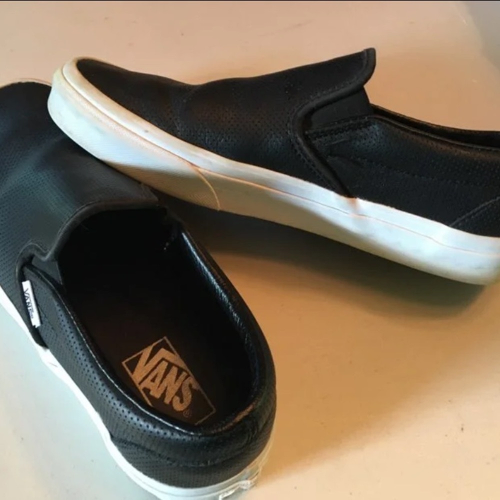 vans black leather slip on perforated